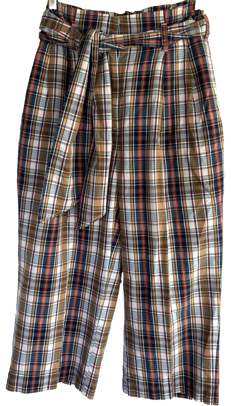 J. Crew CROPPED paperbag tie waist plaid pants Size 6